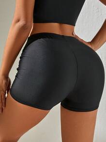 SHEIN Swim Summer Beach Solid Ruched Bikini Bottom - Black - View 2