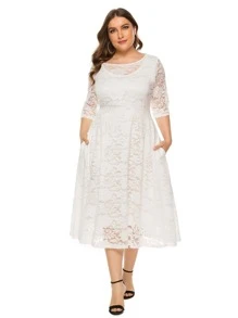 Plus Solid Lace Bridesmaid Dress - White - View 1