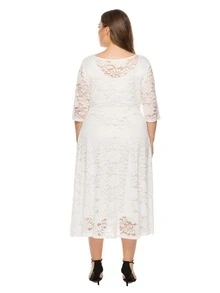 Plus Solid Lace Bridesmaid Dress - White - View 2
