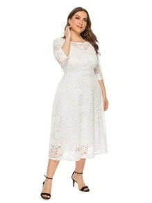 Plus Solid Lace Bridesmaid Dress - White - View 3