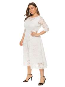 Plus Solid Lace Bridesmaid Dress - White - View 4