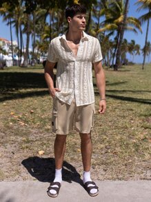 Manfinity RSRT 男士前排扣薄透襯衫 - 米色 - 查看 5