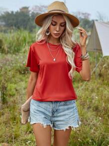 SHEIN LUNE 素色圓領T恤 - 紅色 - 查看 4