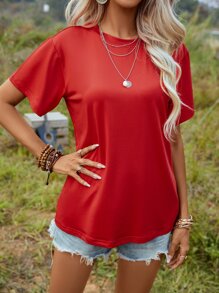 SHEIN LUNE 素色圓領T恤 - 紅色 - 查看 7