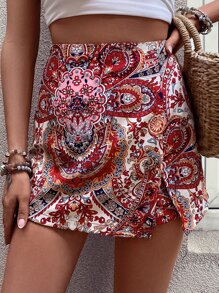 Breezaya Paisley Print Split Hem Skort - Multicolor - View 5