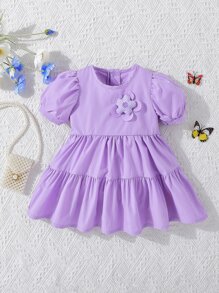 Bebé Vestido con diseño de flor bajo con fruncido