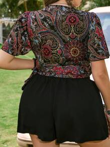 SHEIN VCAY Áo sơ mi Plus Size Thắt nút Trọn gói Paisley Bộ lạc Boho - Nhiều màu - Xem 5