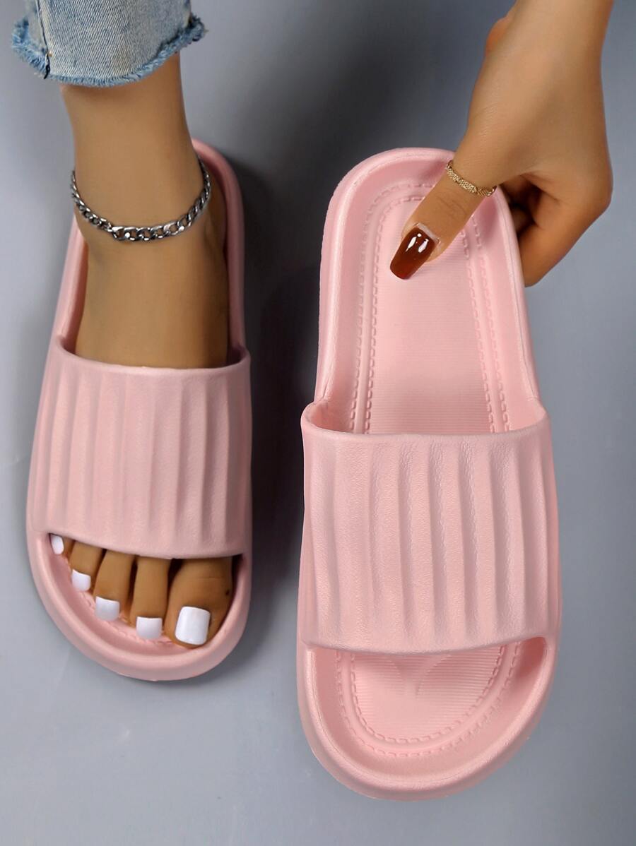 Women Minimalist Single Band Slides, EVA Fashion Slides Pink - Pink - View 1