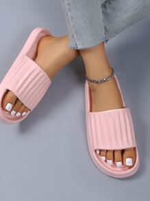 Women Minimalist Single Band Slides, EVA Fashion Slides Pink - Pink - View 2