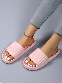 Women Minimalist Single Band Slides, EVA Fashion Slides Pink - Pink - View 3