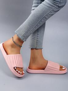 Women Minimalist Single Band Slides, EVA Fashion Slides Pink - Pink - View 4