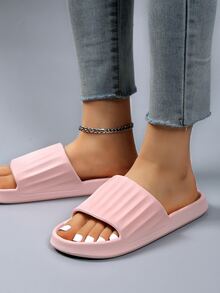 Women Minimalist Single Band Slides, EVA Fashion Slides Pink - Pink - View 5