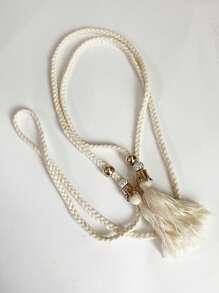 1pc Fabric Curtain Holdback, Bead & Tassel Decor Curtain Tieback For Home Decoration - Beige - View 2