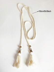 1pc Fabric Curtain Holdback, Bead & Tassel Decor Curtain Tieback For Home Decoration - Beige - View 3