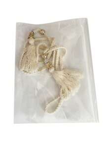 1pc Fabric Curtain Holdback, Bead & Tassel Decor Curtain Tieback For Home Decoration - Beige - View 4