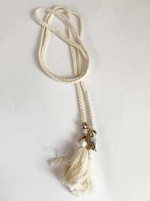 1pc Fabric Curtain Holdback, Bead & Tassel Decor Curtain Tieback For Home Decoration - Beige - View 5