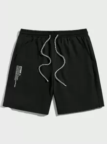 Manfinity RebelGame Men Slogan Graphic Drawstring Waist Shorts - Black - View 3
