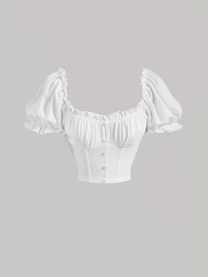 SHEIN MOD Ruched Bust Frill Trim Crop Tee