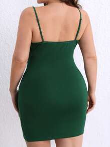 SHEIN Privé Đầm Plus Size Bất đối xứng Lộ Lưng Xù Trọn gói màu trơn Thanh lịch - Màu xanh lá cây đậm - Xem 3