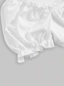 SHEIN MOD Ruched Bust Frill Trim Crop Tee - White - View 4