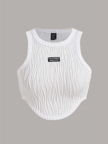 SHEIN EZwear Letter Patched Detail Crop Tank Top - White - View 1