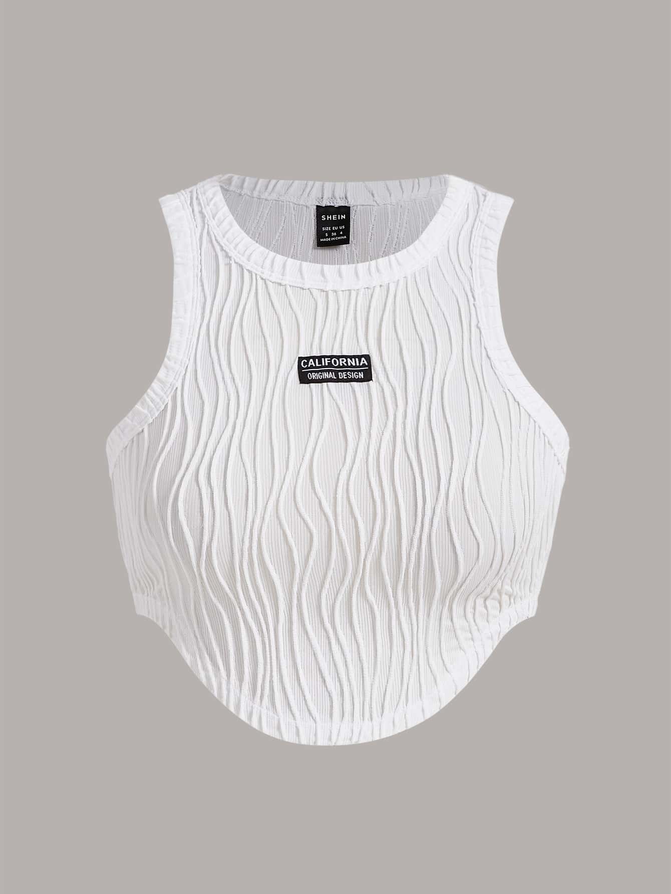 SHEIN EZwear Letter Patched Detail Crop Tank Top - White - View 1