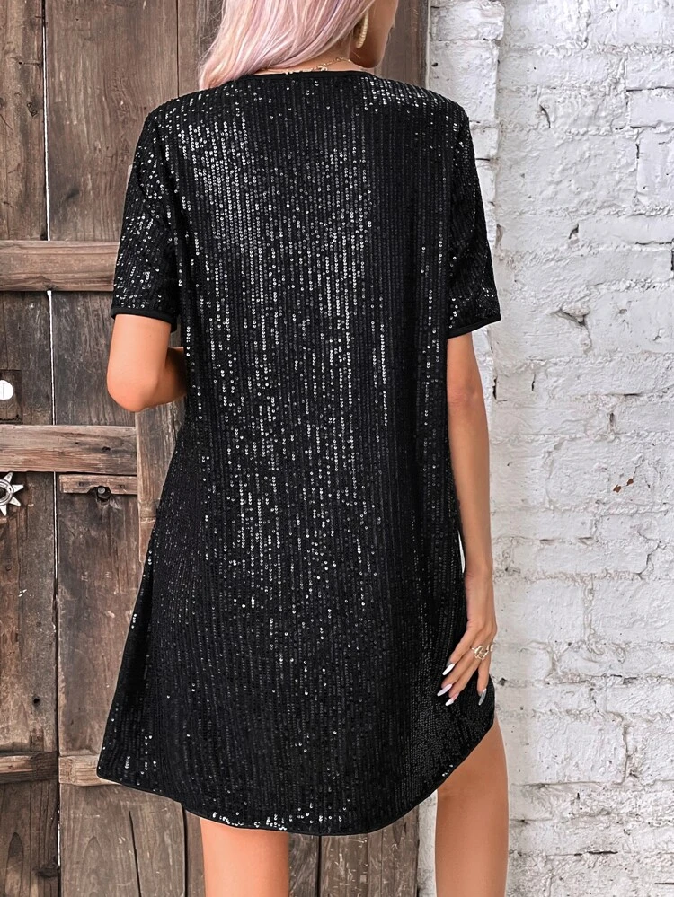 V Neck Sequin Dress Without Belt For Holiday Party Clothes