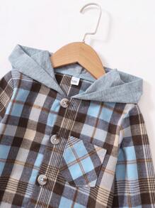 SHEIN 小男孩格子印花連帽襯衫