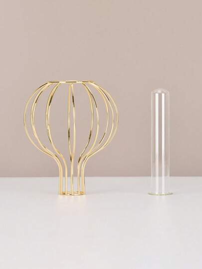 1PC ged Metal Wire Vase Moderne Minimalist Geometric Openwork Sphere Shape, Artisan Tabletop Centerpiece Bloemen Arrangements, Wedding/Home/Office Rustic Farmho All Season ative Birthday Graduation Home Room Flower Glass view 4