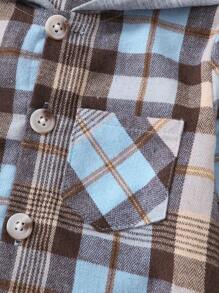 SHEIN 小男孩格子印花連帽襯衫
