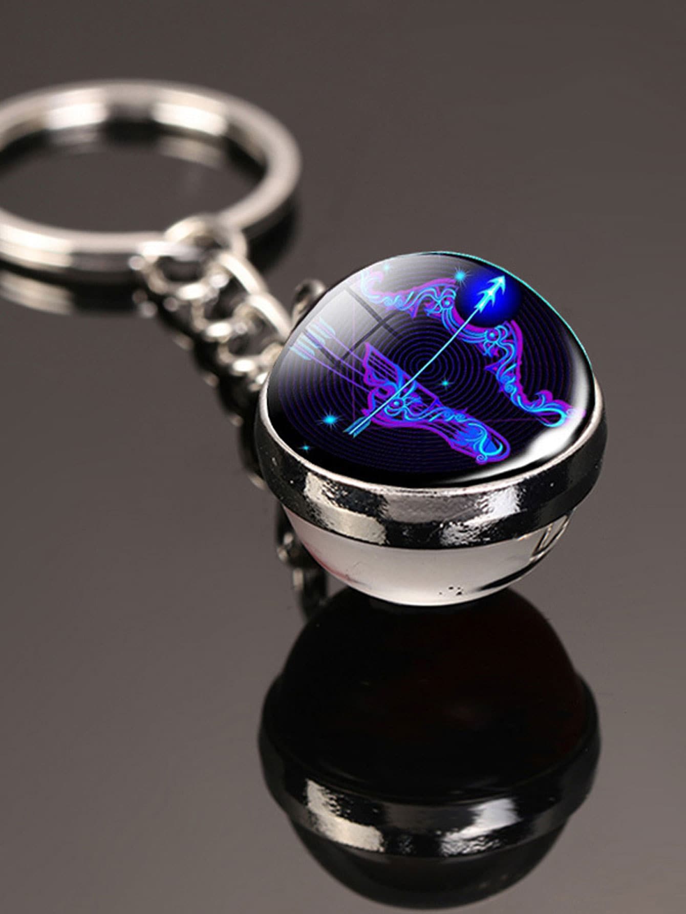 射手座星座象徵細節圓形吊飾鑰匙圈 - 銀色 - 查看 1