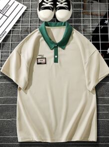 Manfinity Men Plus Letter Graphic Contrast Collar Polo Shirt - Apricot - View 1