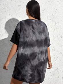 SHEIN EZwear Plus Sun & Moon Print Tie Dye Drop Shoulder Tee Dress, Summer - Multicolor - View 2
