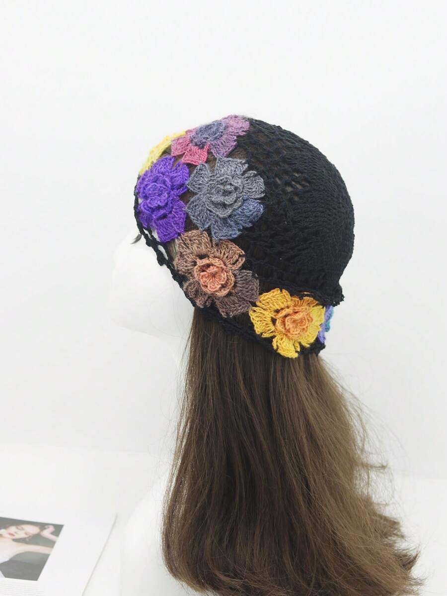 1 Phụ Nữ Hoa Trang Trí Rỗng Ra Boho Móc Mũ - màu đen - Xem 1