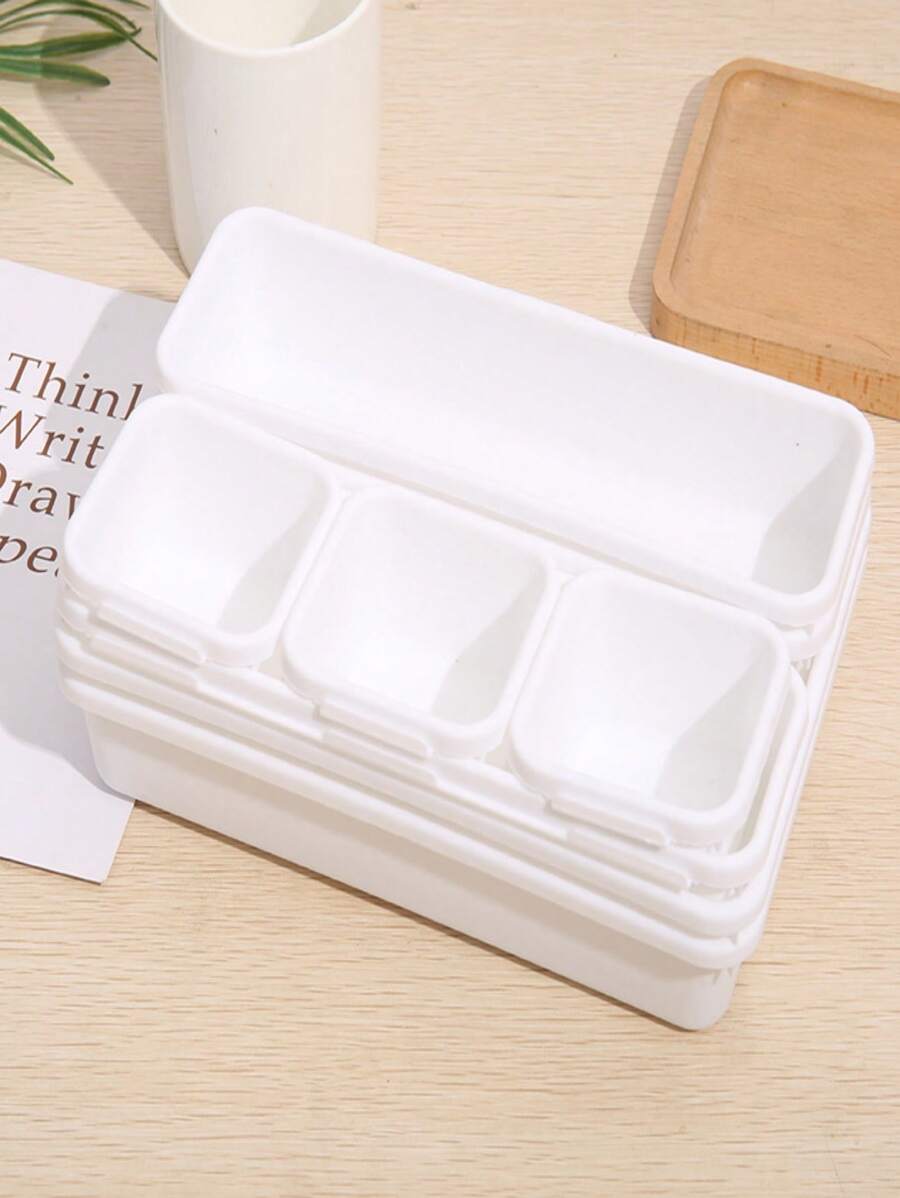 8pcs/set Plastic Makeup Storage Box, Minimalist White Storage Box For Home - White - View 1