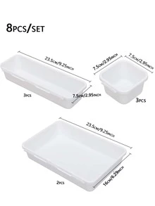 8pcs/set Plastic Makeup Storage Box, Minimalist White Storage Box For Home - White - View 2