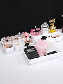 8pcs/set Plastic Makeup Storage Box, Minimalist White Storage Box For Home - White - View 4