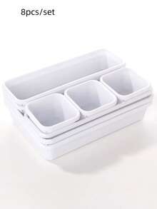 8pcs/set Plastic Makeup Storage Box, Minimalist White Storage Box For Home - White - View 6