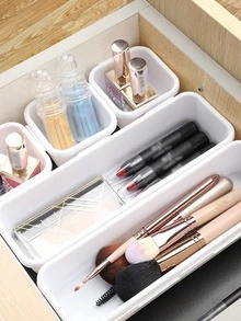 8pcs/set Plastic Makeup Storage Box, Minimalist White Storage Box For Home - White - View 7