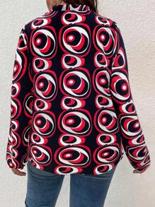 SHEIN LUNE Plus Allover Print Roll Tab Sleeve Blouse - Black - View 2