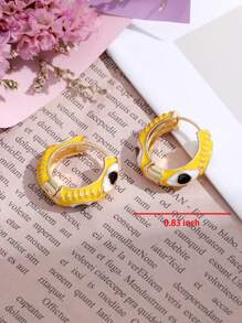 1 đôi bông tai kim loại hình tròn thiết kế mắt ác mới đầy phong cách - Nhiều màu - Xem 1