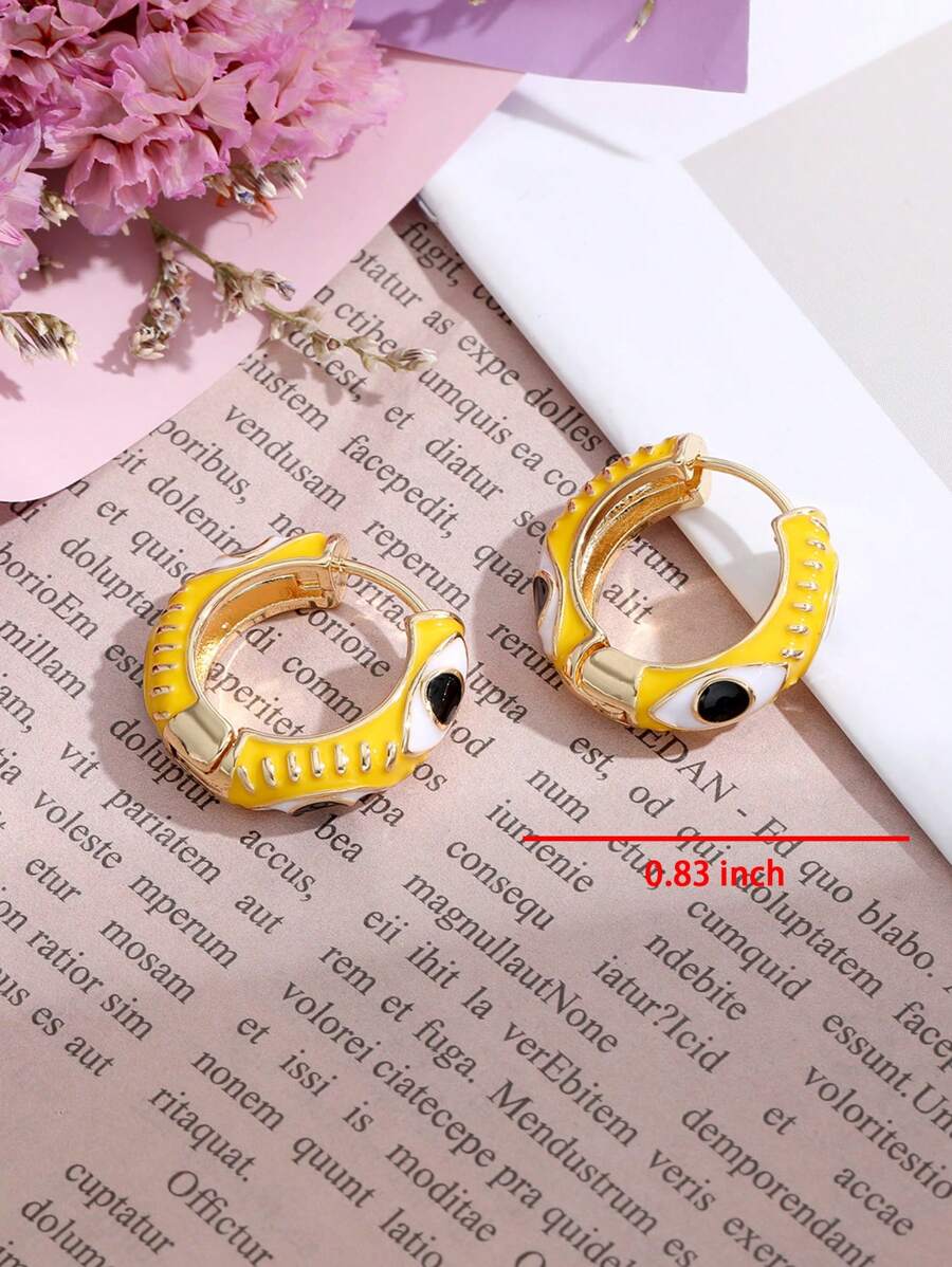 1 đôi bông tai kim loại hình tròn thiết kế mắt ác mới đầy phong cách - Nhiều màu - Xem 1