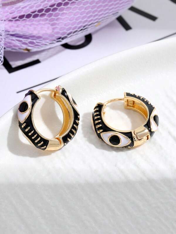 1pair Fashionable New Style Devil's Eye Round Metallic Earrings