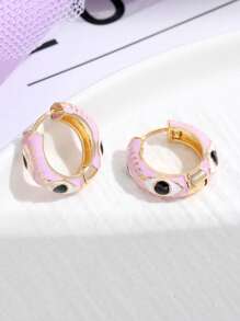 1pair Fashionable New Style Devil Eye Round Metallic Earrings - Multicolor - View 1