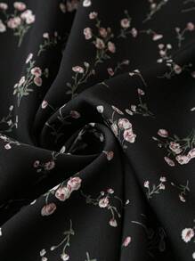 SHEIN Clasi Blusa con estampado floral de cuello con cordón - Negro - Ver 3