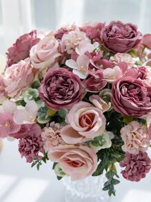 1 pieza / 3 piezas Peonías artificiales, ramos de rosas, botones de flores, ramo de hortensias, bolas bordadas para el Día de San Valentín, flores surtidas, fiestas de cumpleaños, reuniones, cestas de flores para bodas, ramo de novia, decoración del hogar, comedor, dormitorio, alféizar de la ventana, decoraciones de jarrón, decoraciones de Día de San Valentín y Año Nuevo, jardines al aire libre, inicio de temporada escolar, Día de San Valentín, regalo