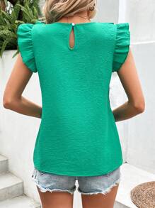 SHEIN VCAY Áo sơ mi nữ Xù màu trơn Giải trí - màu xanh lá - Xem 2
