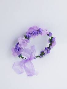 1pc Women Flower Decor Boho Hair Band, For Beach - Purple - View 2