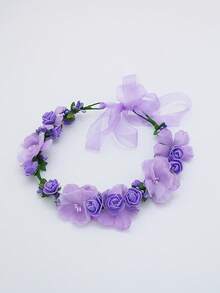 1pc Women Flower Decor Boho Hair Band, For Beach - Purple - View 4