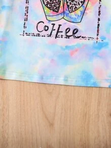 SHEIN 女孩紮染飲料和字母圖案T恤 - 彩色 - 查看 5